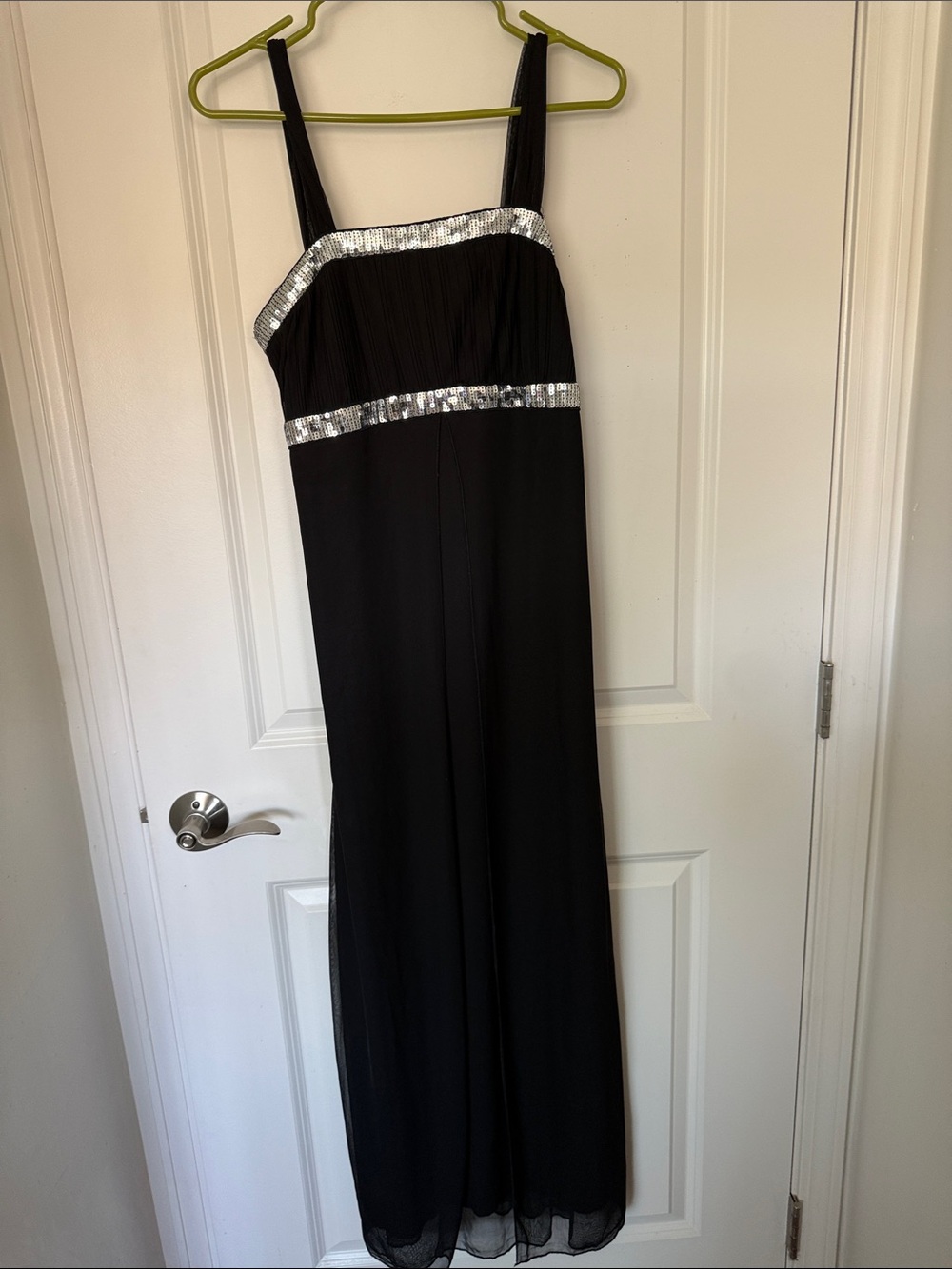 Black Maxi Dress with Silver Sequin Trim